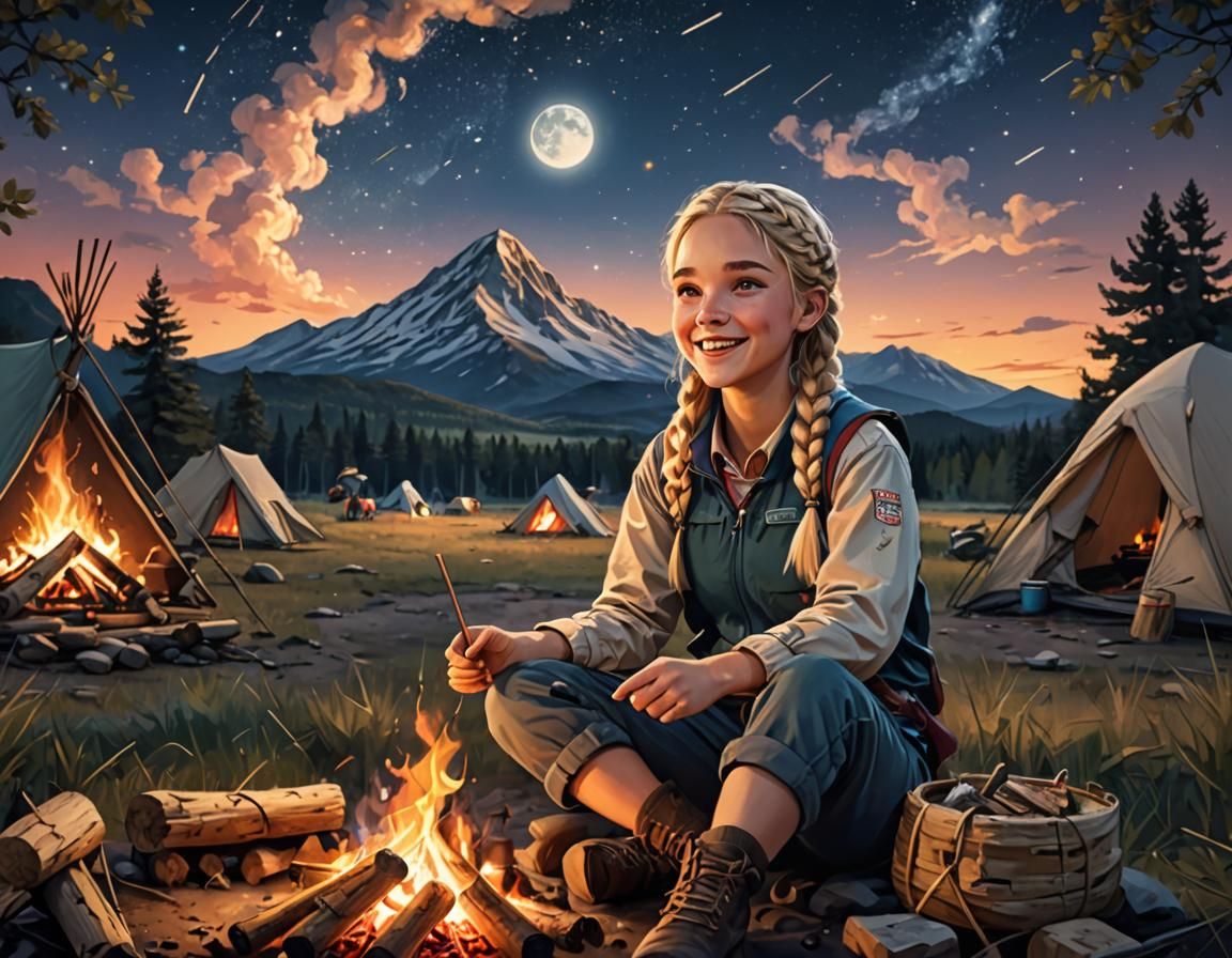Girl Scout Camping Trip Illustration in 4K