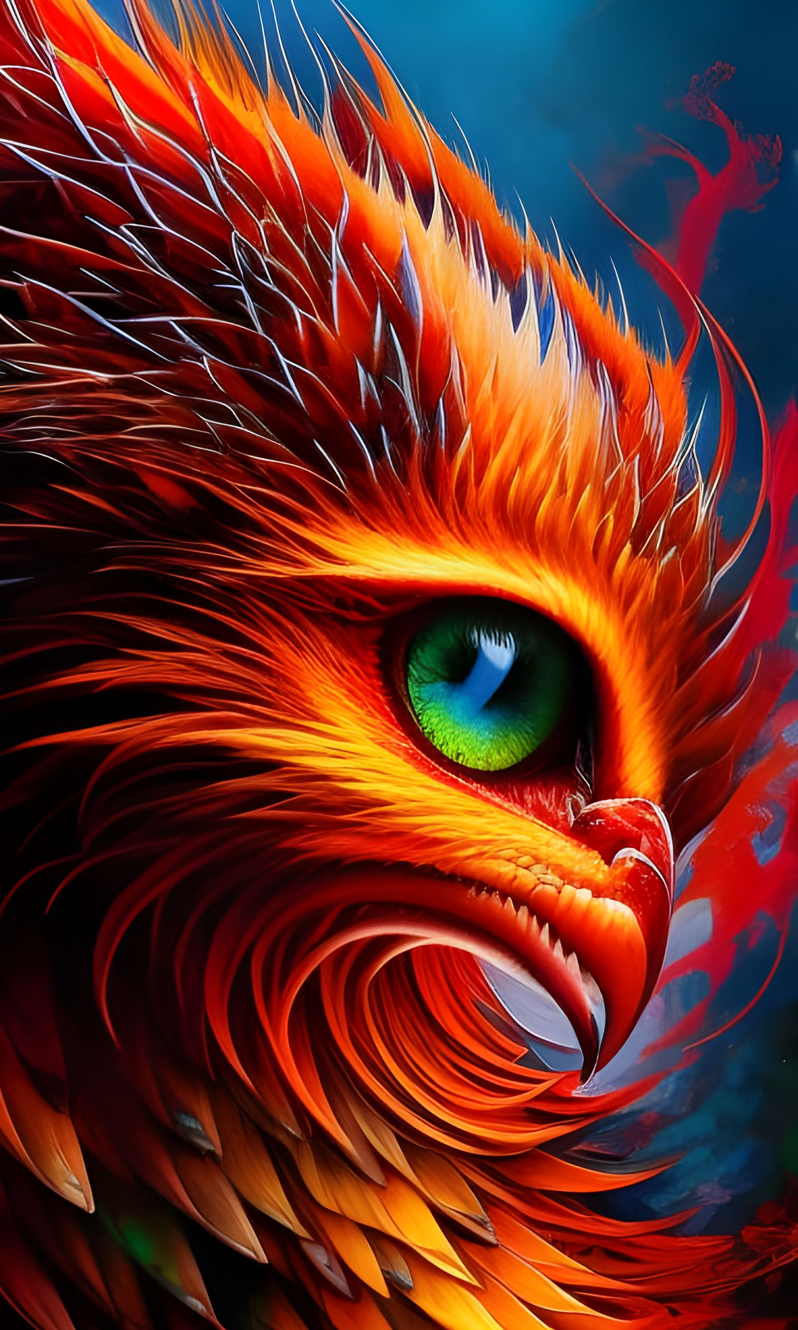 Fiery Phoenix Portrait in Digital Art Style