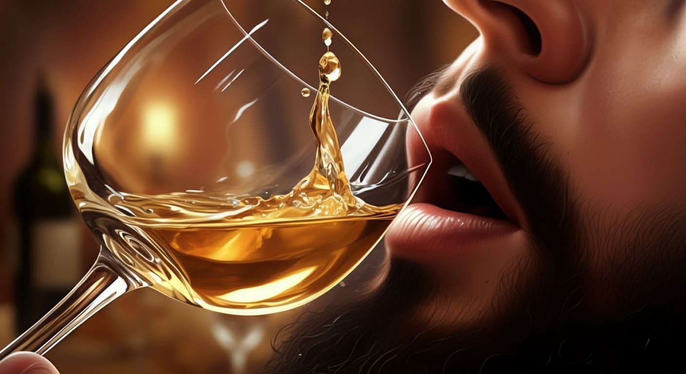 Comic-Style Close-Up of White Wine Droplets Falling