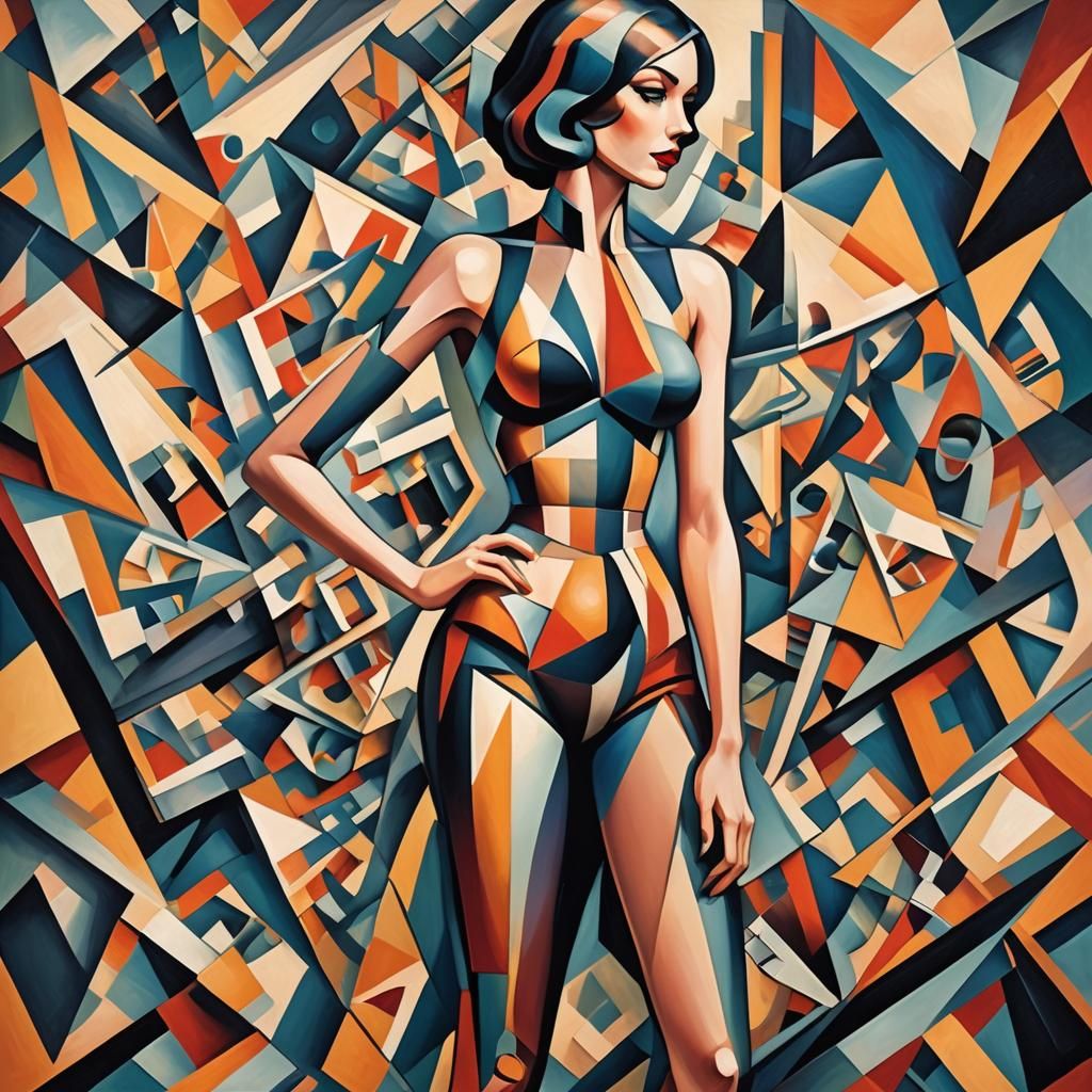 Geometric Woman in Cubist Art Deco Style