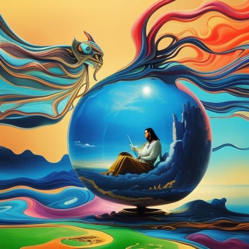 Person Relaxing in Timeless Surrealist Dreamscape