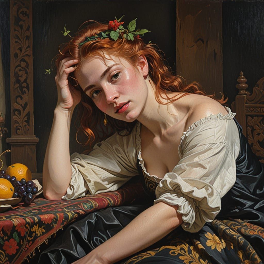 Bacchus in Dark Room, 17th-Century Style Painting