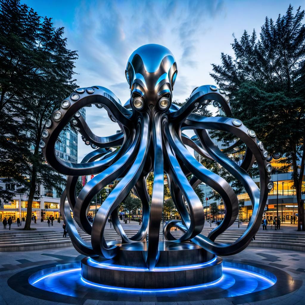 Futuristic Dr. Octopus Monument in City Center