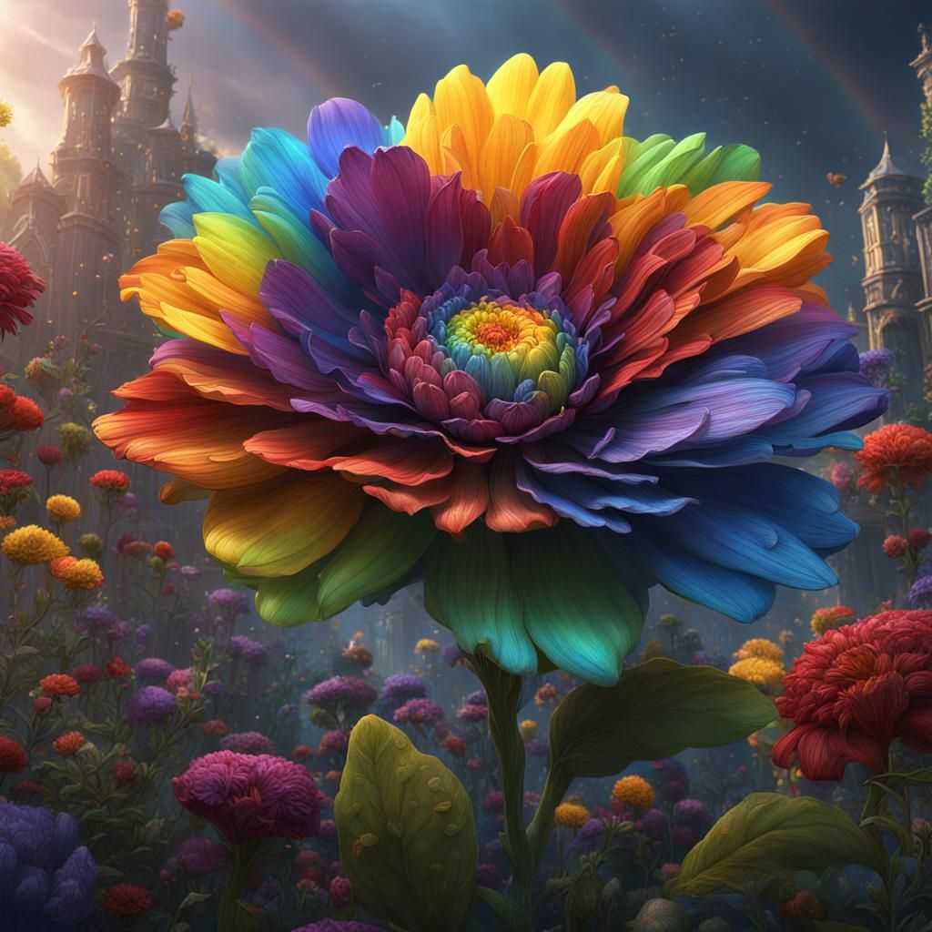 Fantastical Rainbow Flower: Detailed Matte Painting