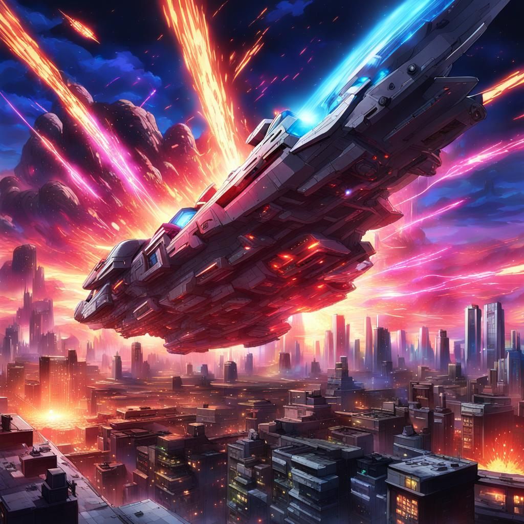 Epic Anime Space Mothership Battles Japan-Inspired City in V...