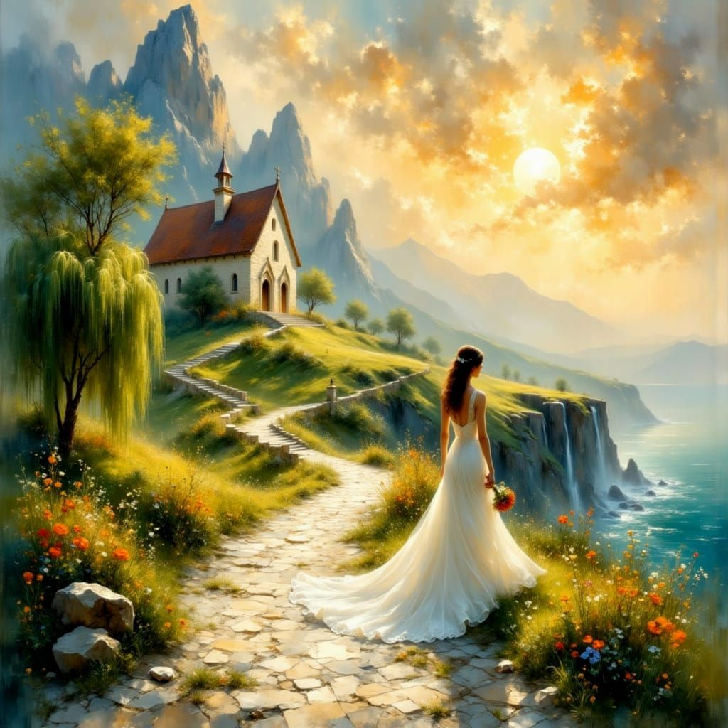 Glamorous Bride at Hillside Chapel Sunset