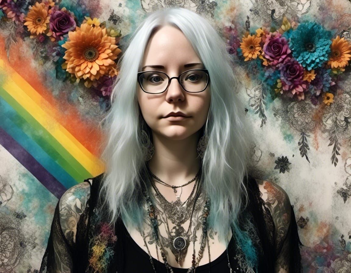 Man with White Hair and Floral Tattoos