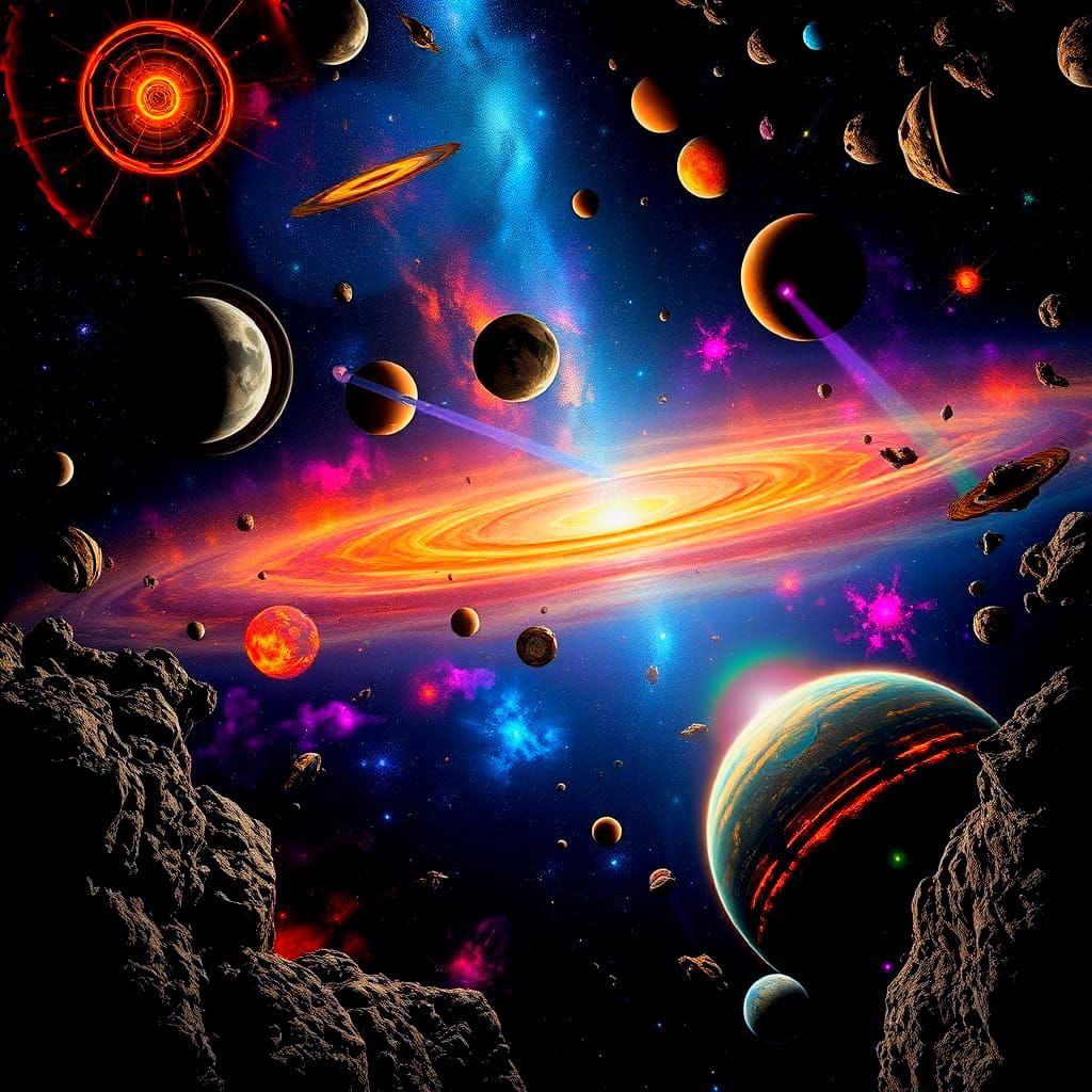 Hyper-Realistic Multiverse Vision in Neon Hues