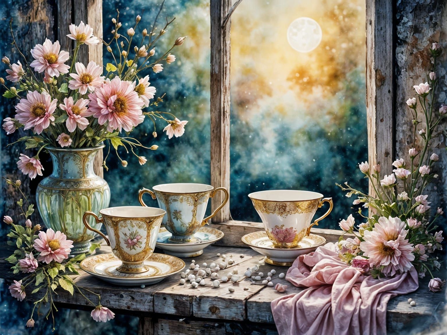 Whimsical Victorian Tea Cups in Soft Pastel Hues