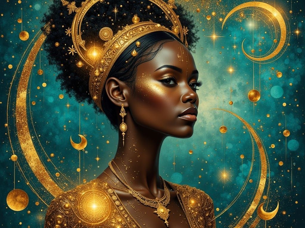 Black Elf in Golden Attire with Hopeful Gaze
