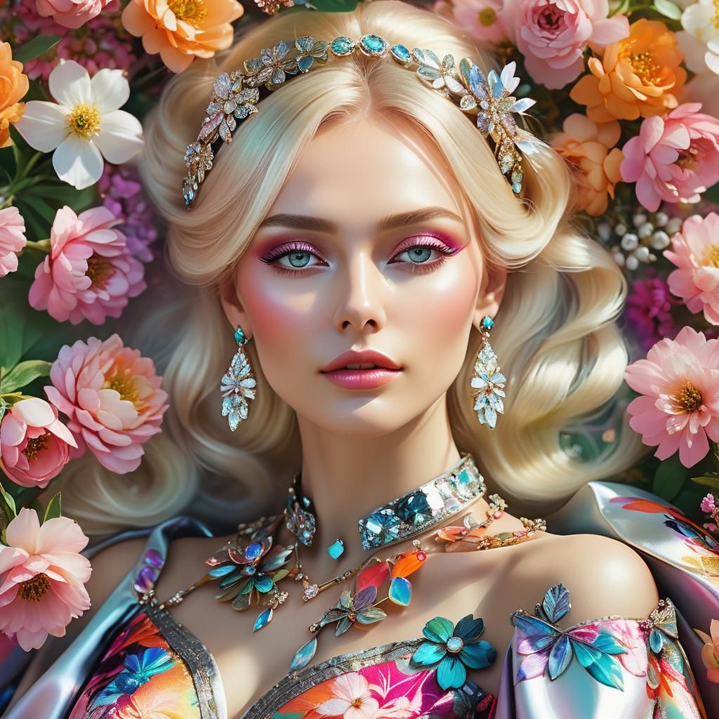 Angelic Russian Beauty in a Flower Garden