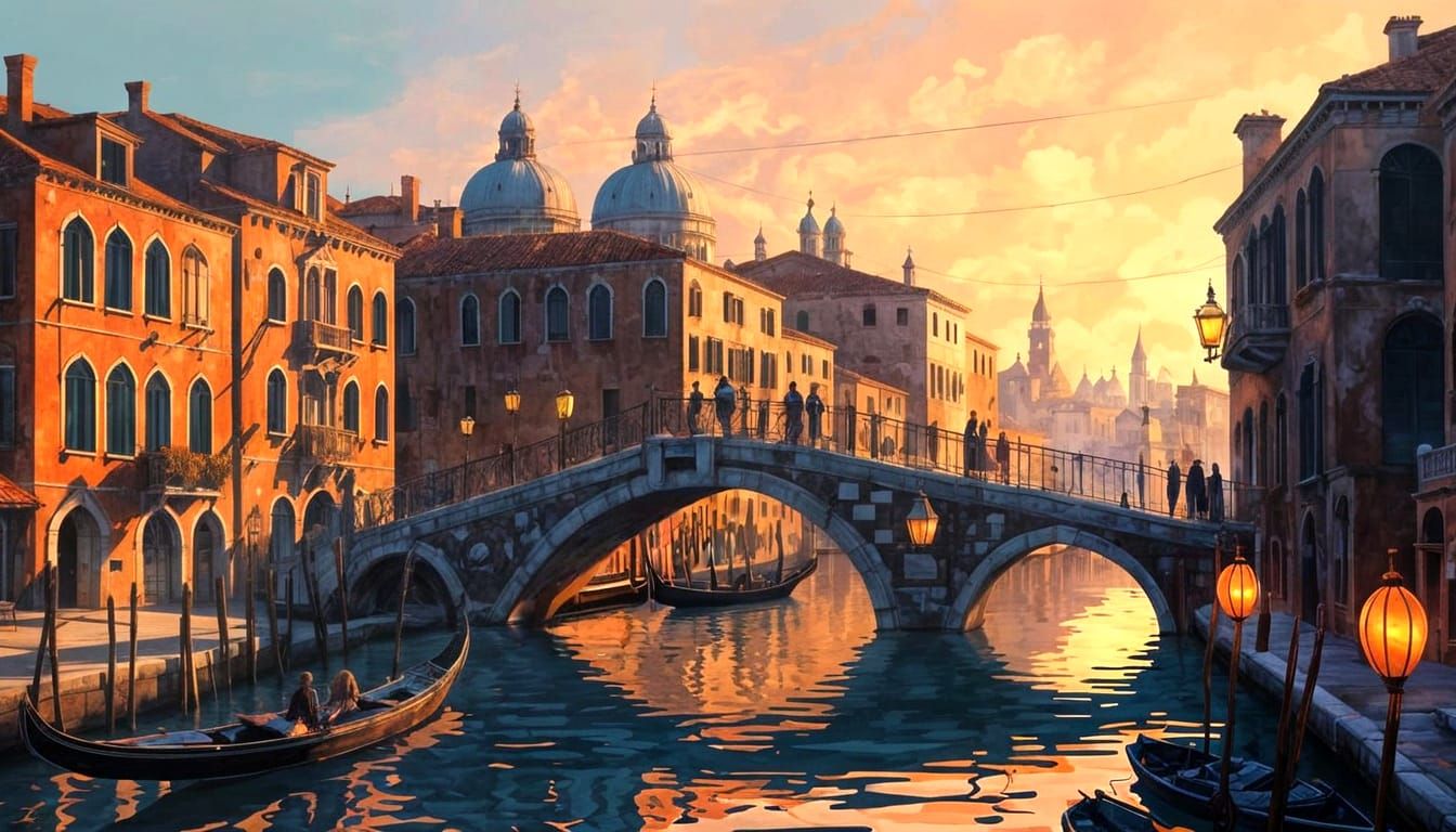 Whimsical Summer Venice in Digital Painting Style