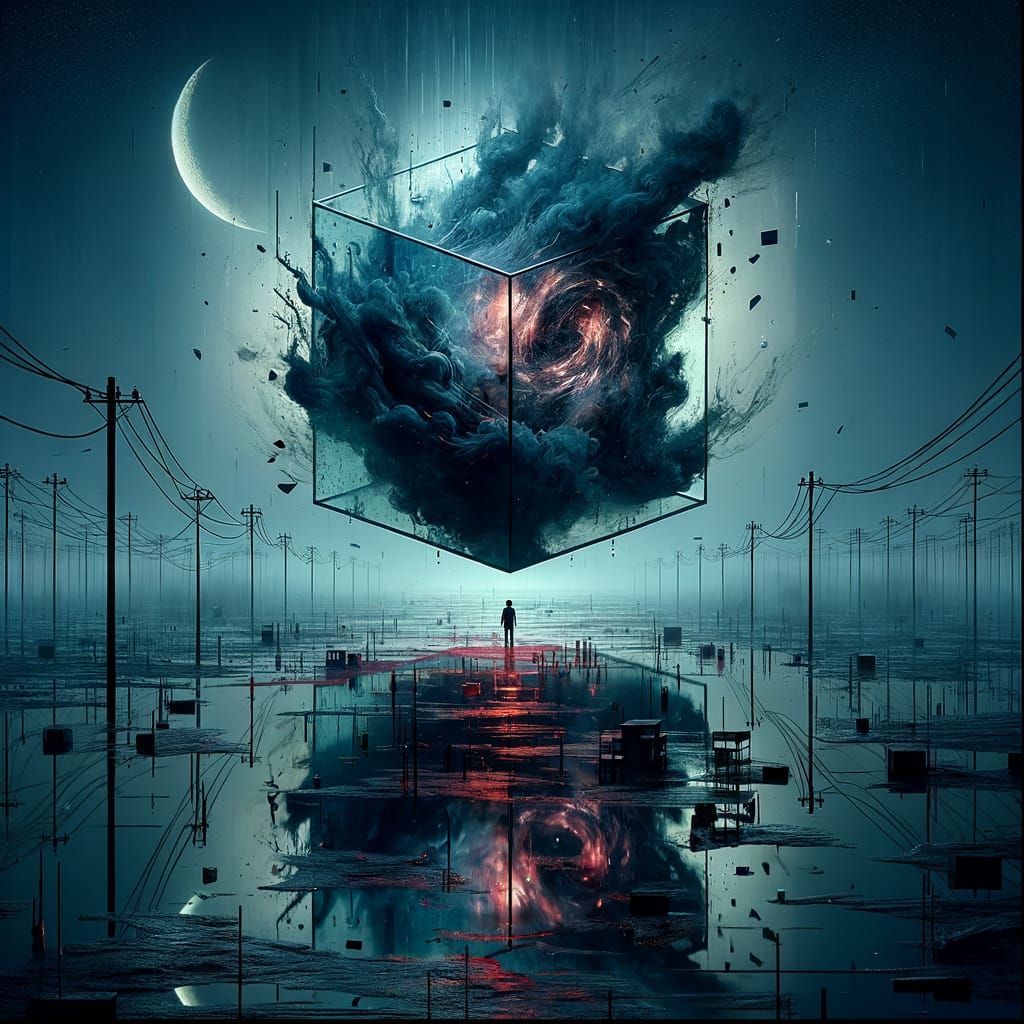 Abstract Album Cover: Cracked Cube and Cosmic Eye