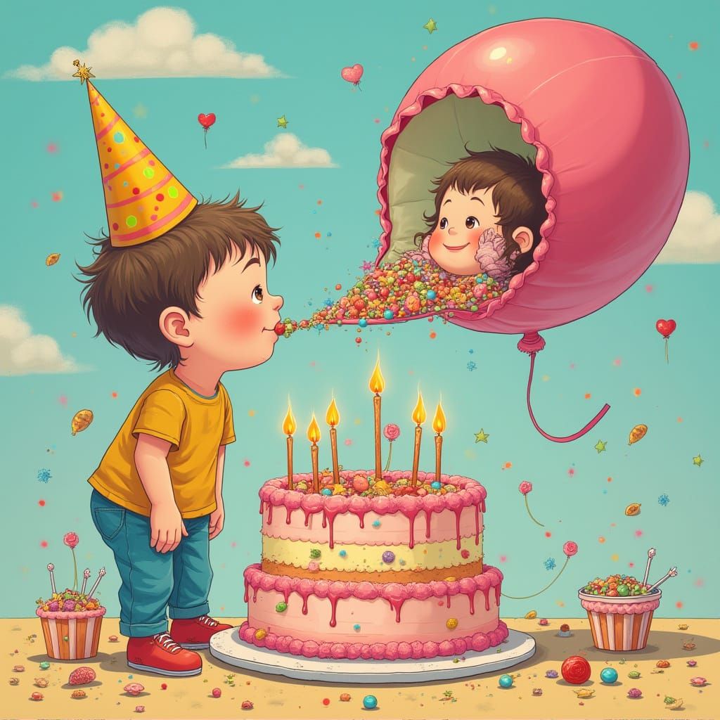 Child's Whimsical Birthday Party with Cake and Balloon