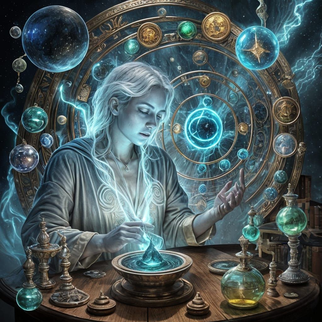 Alchemist Summons Ethereal Owl in Ancient Library