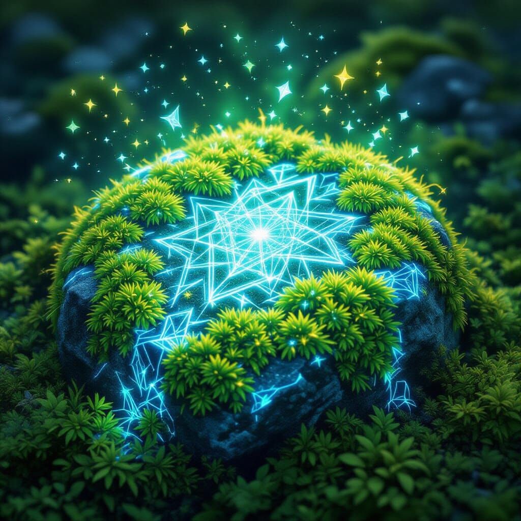 Glowing Moss on Runestones with Geometric Energy