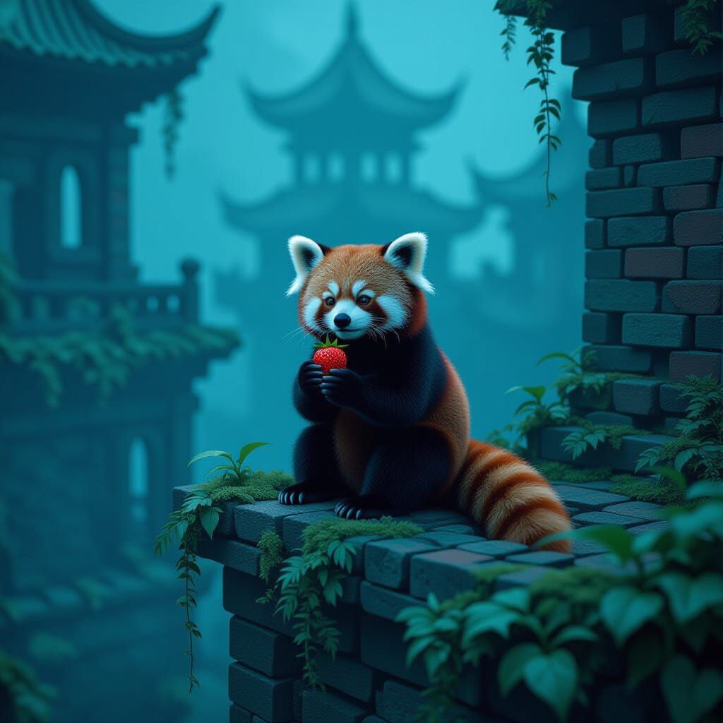 Red Panda on Roblox Obby in Giger & Beksiński Style