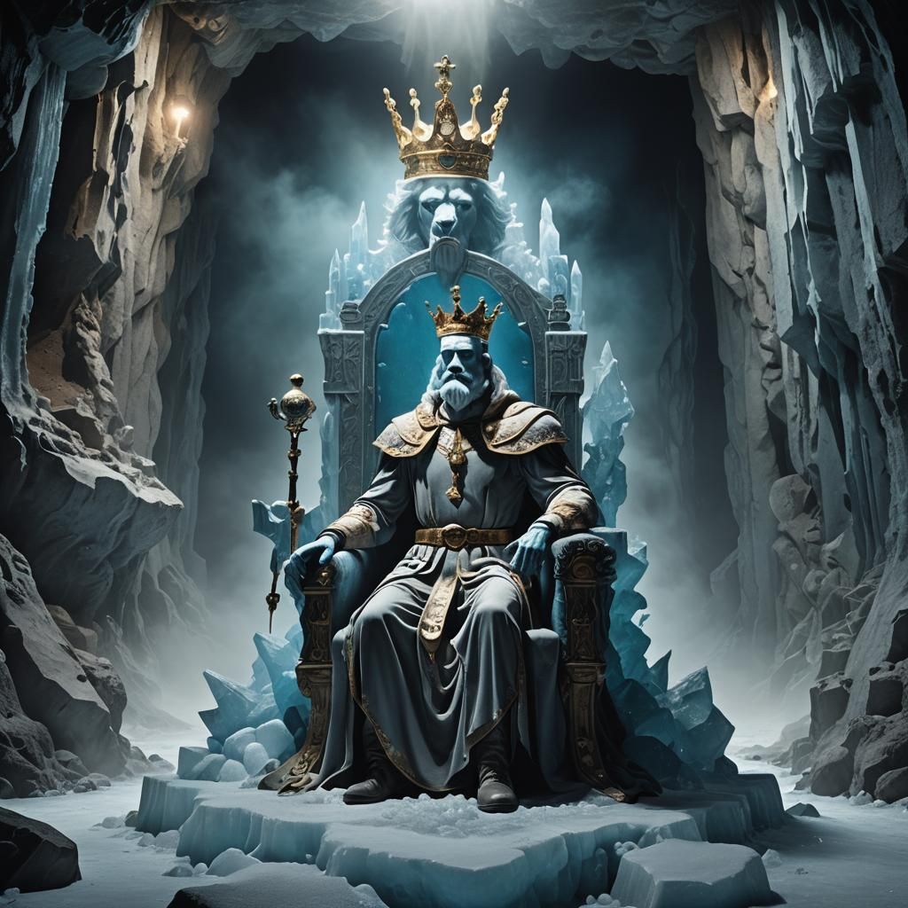 Humanized Pluto on Icy Throne in Surrealist Style