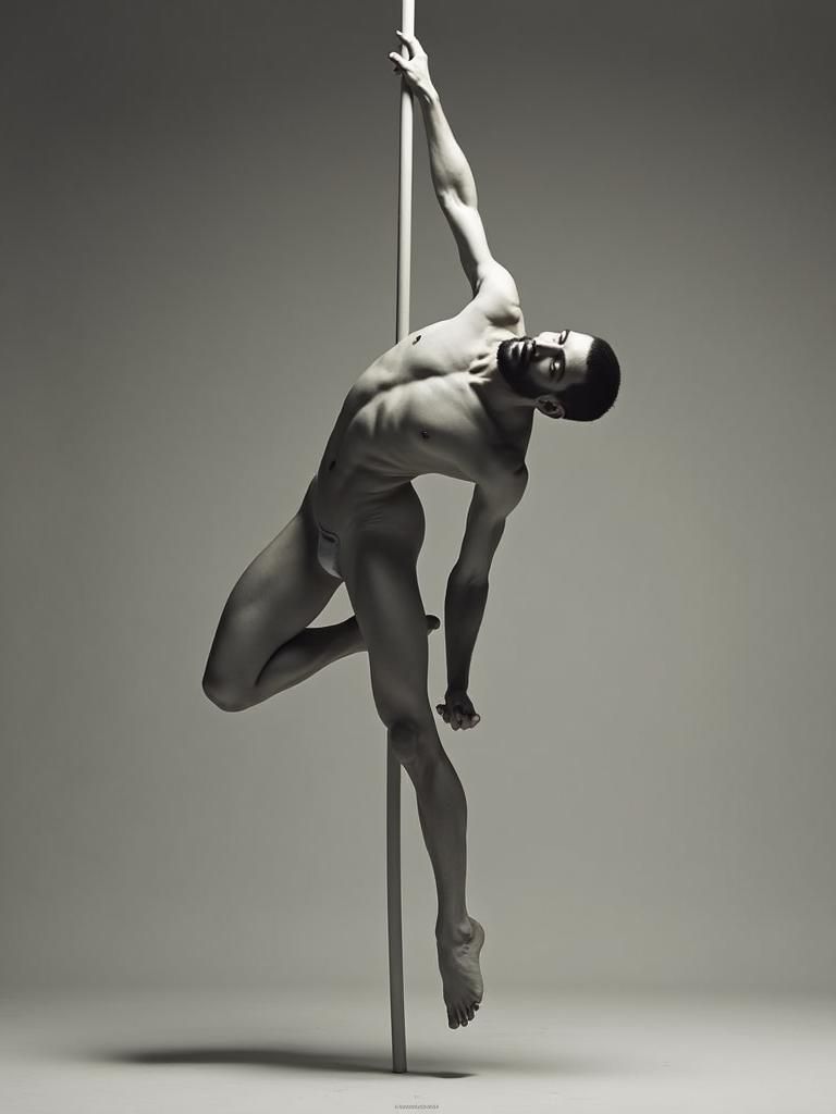 Man in Elegant Balance on Vertical Pole