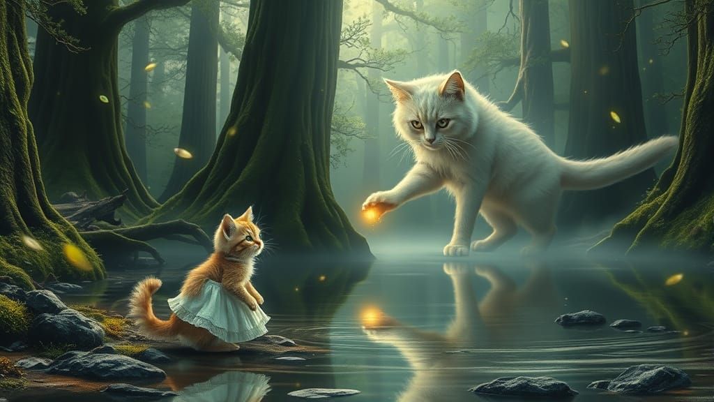 Majestic Cat Contemplates Its Mystical Reflection