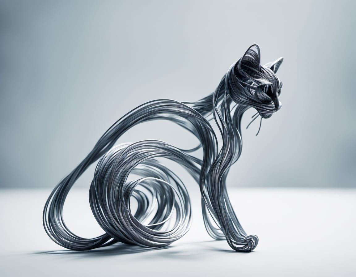 Abstract Wire Cat Sculpture in Minimalist Style