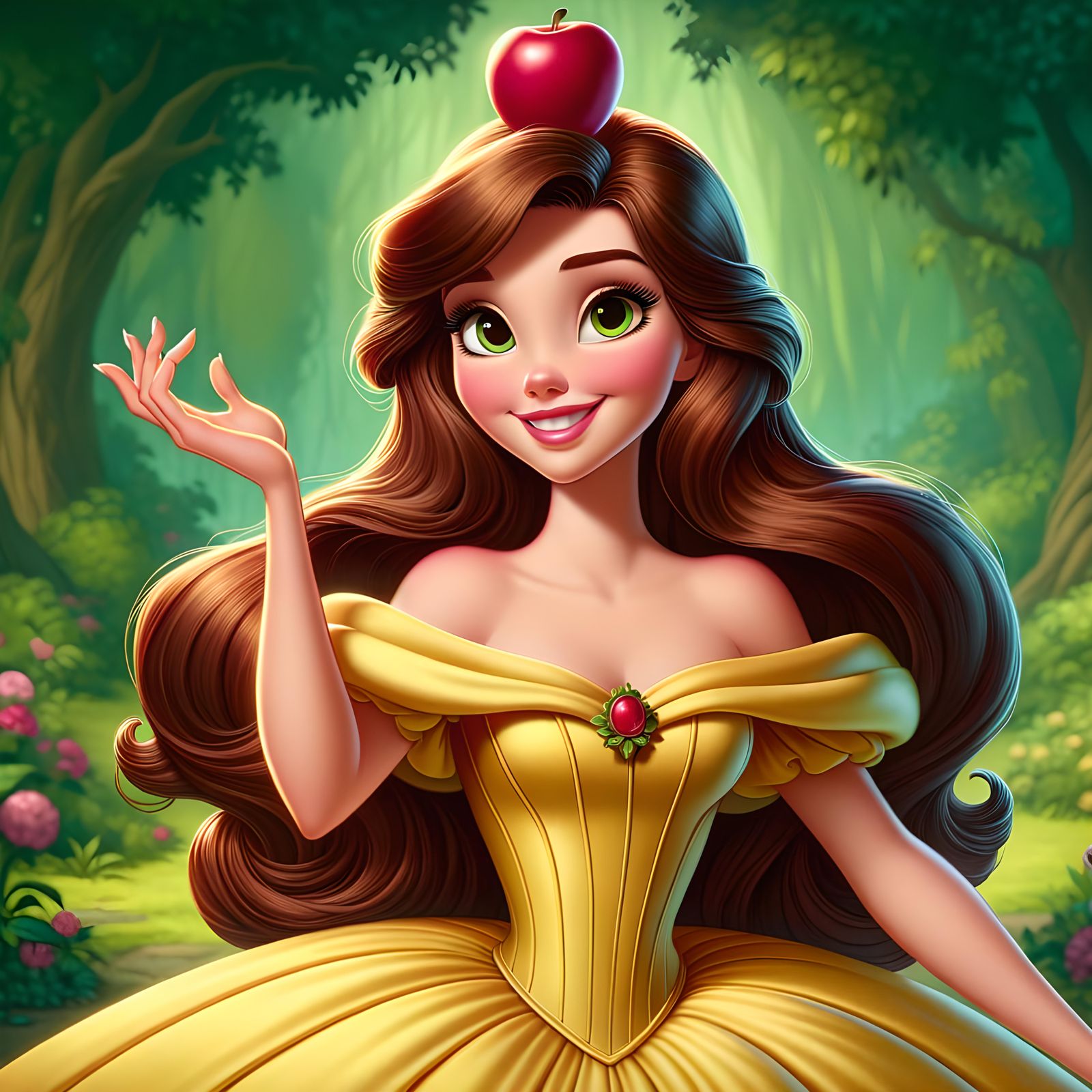 Charming Princess With Apple in Animated Style