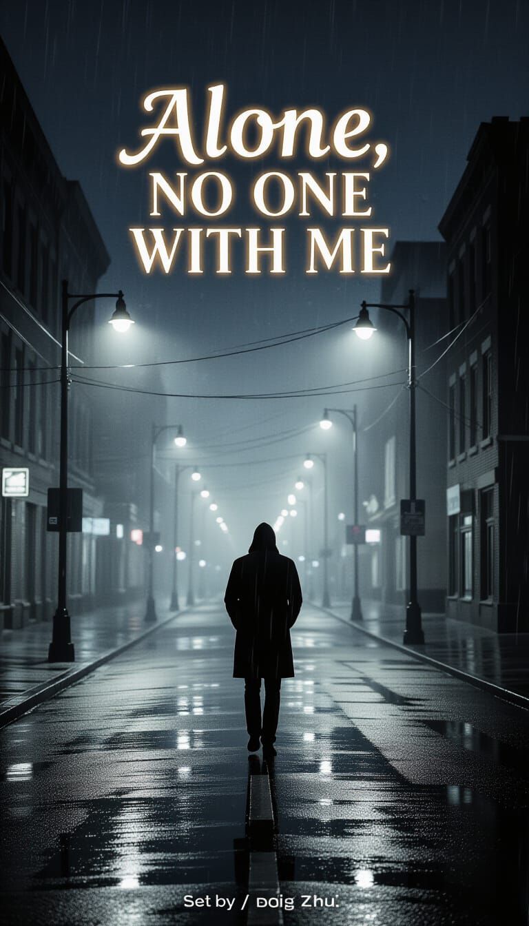 Lone Figure on Foggy Urban Street at Night