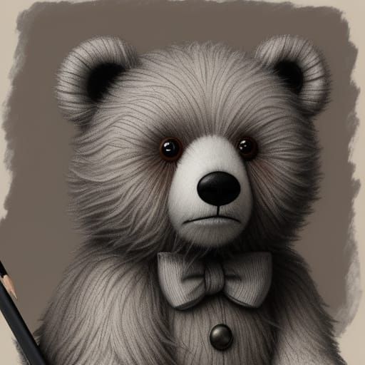 Tim Burton Style Teddy Bear Pencil Sketch