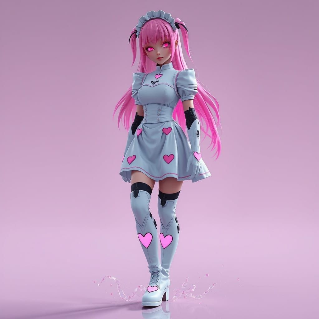 Android Maid in Pink Hearts and Boots