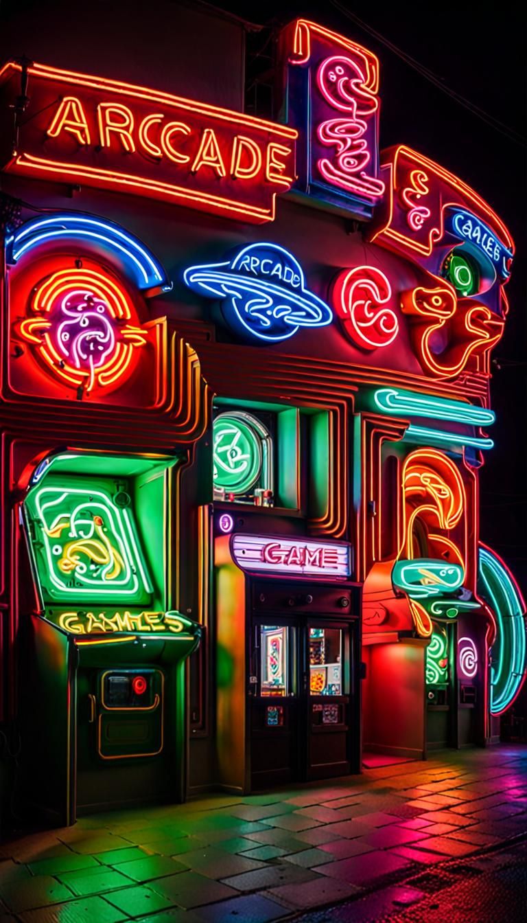 Neon Arcade Games in Extraterrestrial Shops