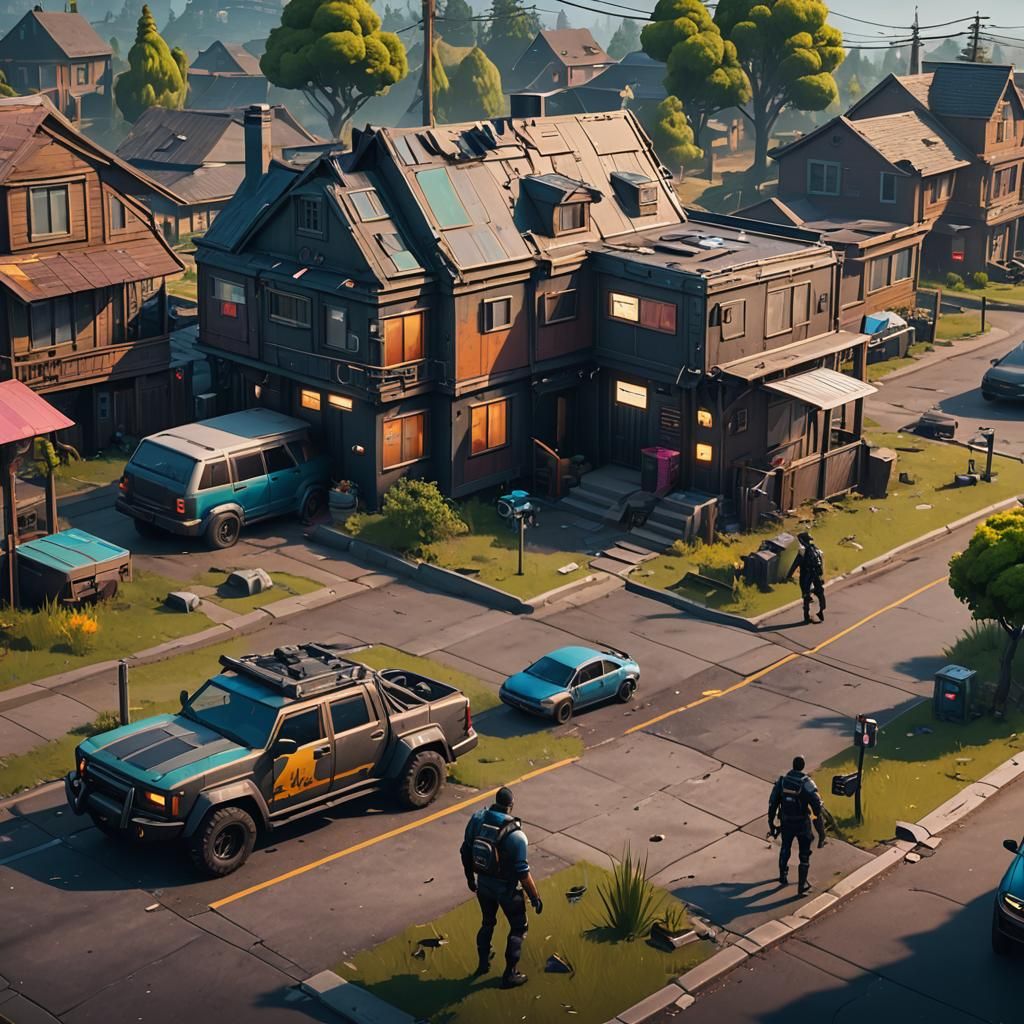 Cyberpunk Family Returns Home: Fortnite-Style Matte Painting