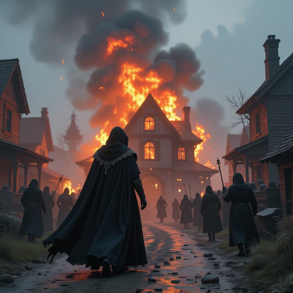 Ghostly Terror Engulfs Village in Sci-Fi Flames