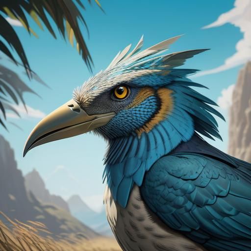 Blue Feather Hippogriff in Sunny Savannah: Detailed Matte Pa...