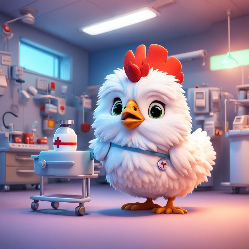 Chicken Nurse in Hospital: 3D Digital Art