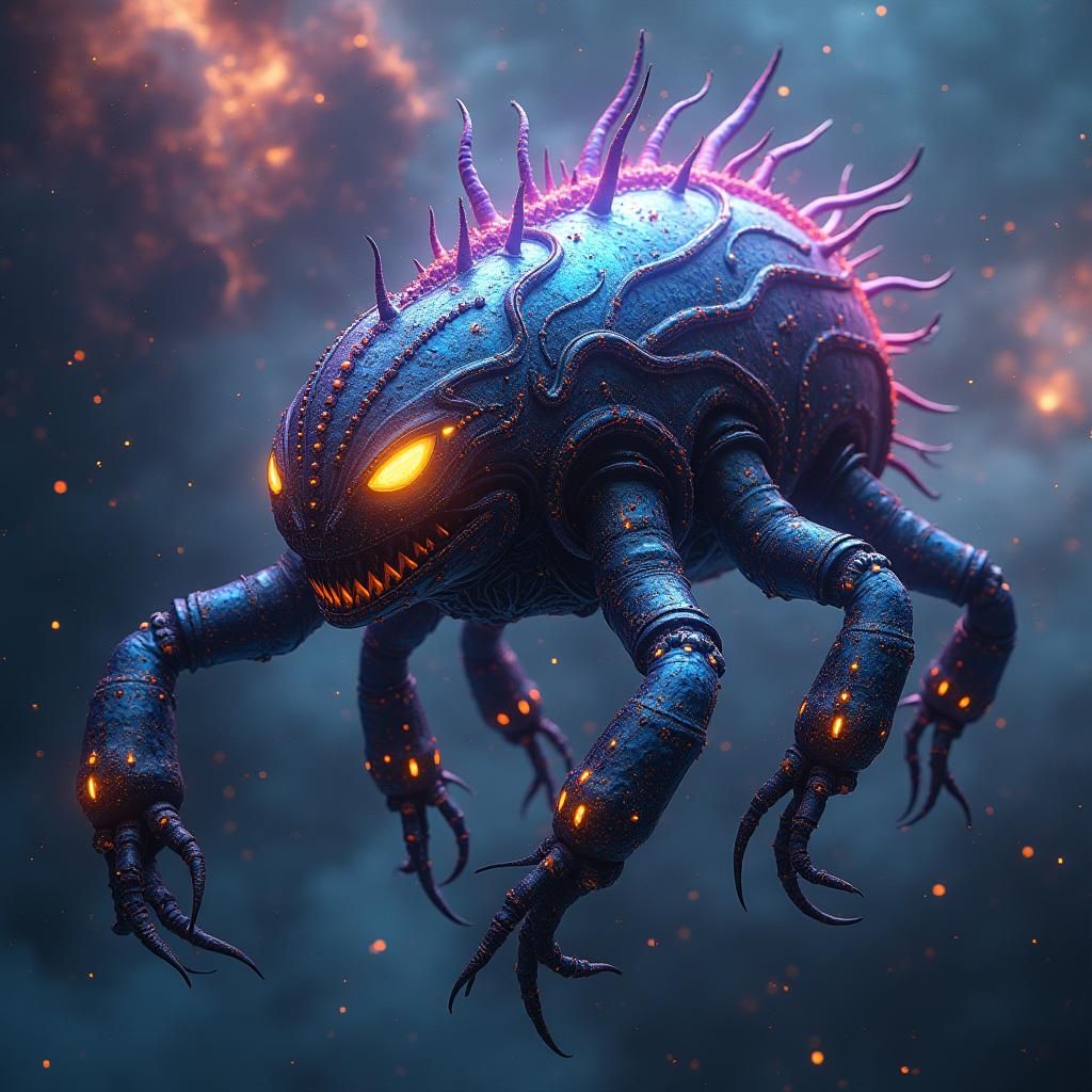 Mechanical Tortoise Floating in Space with Nebulae