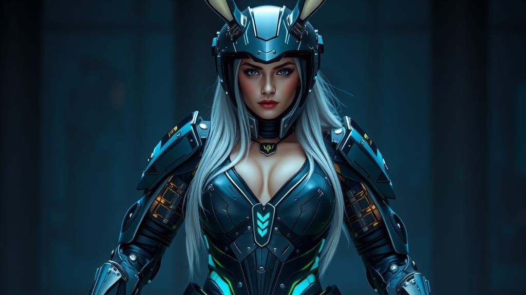 Cyberpunk Warrior with Bunny Ears Helmet