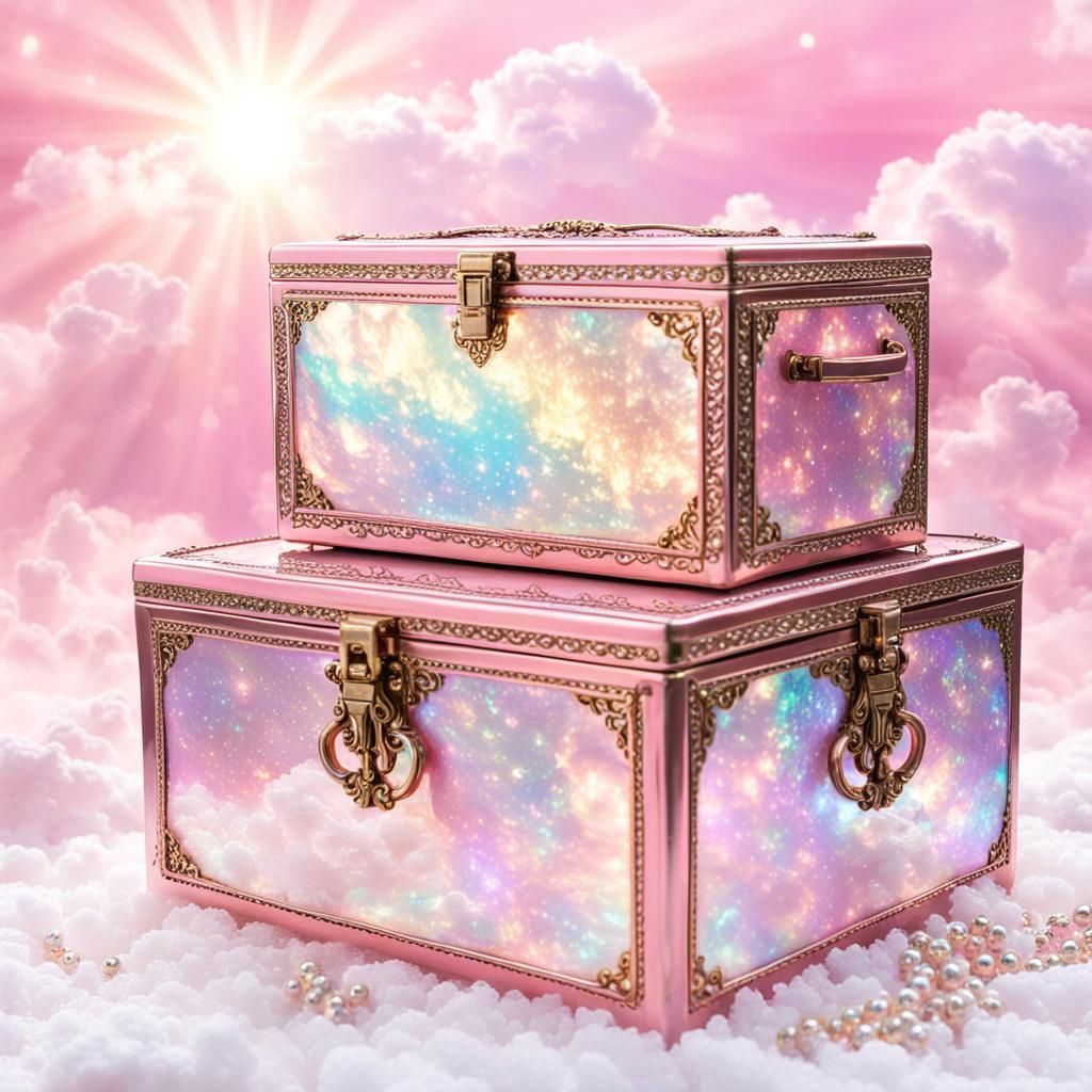 Opulent Iridescent Box of Treasures in Pink