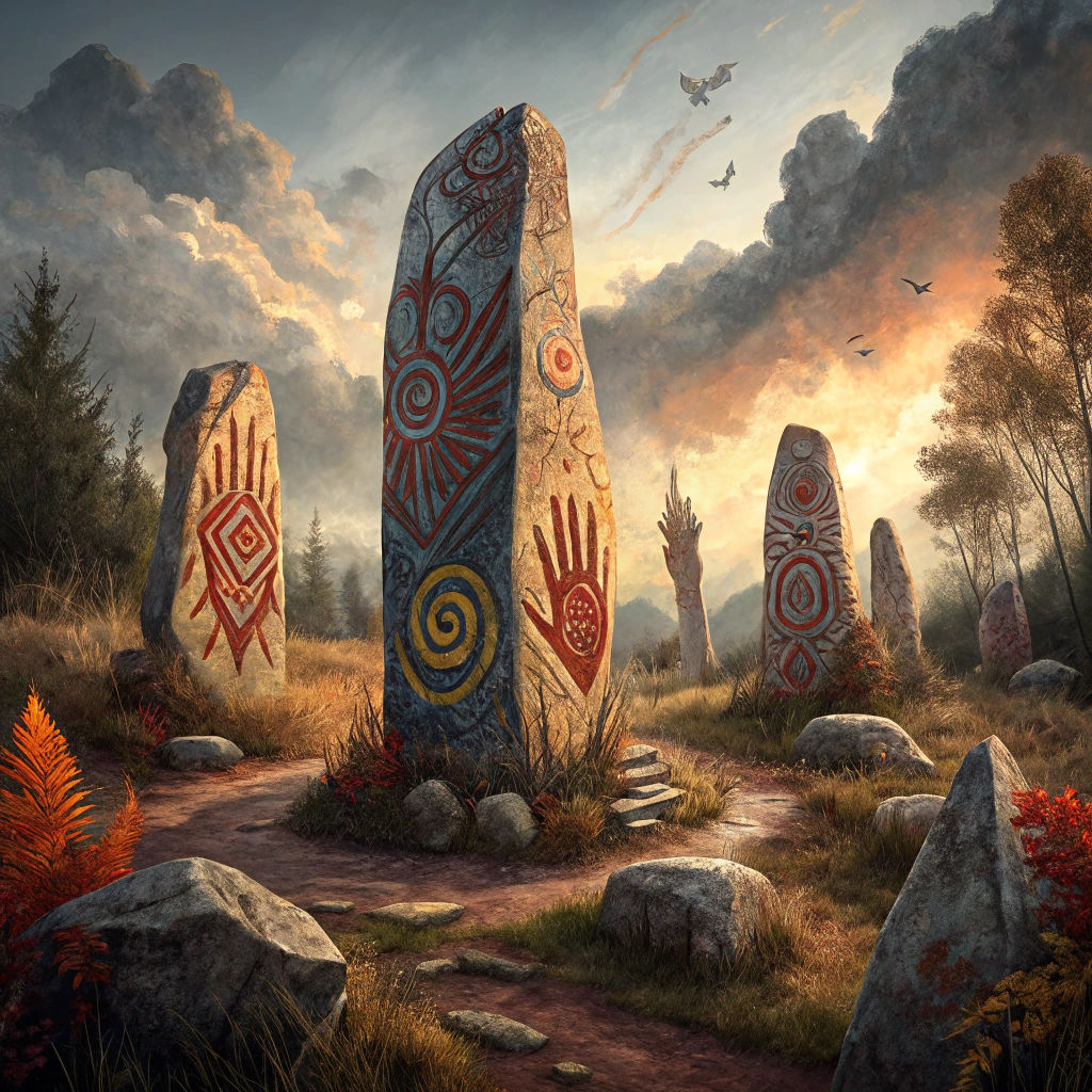 Mystical Standing Stones with Tribal Handprints