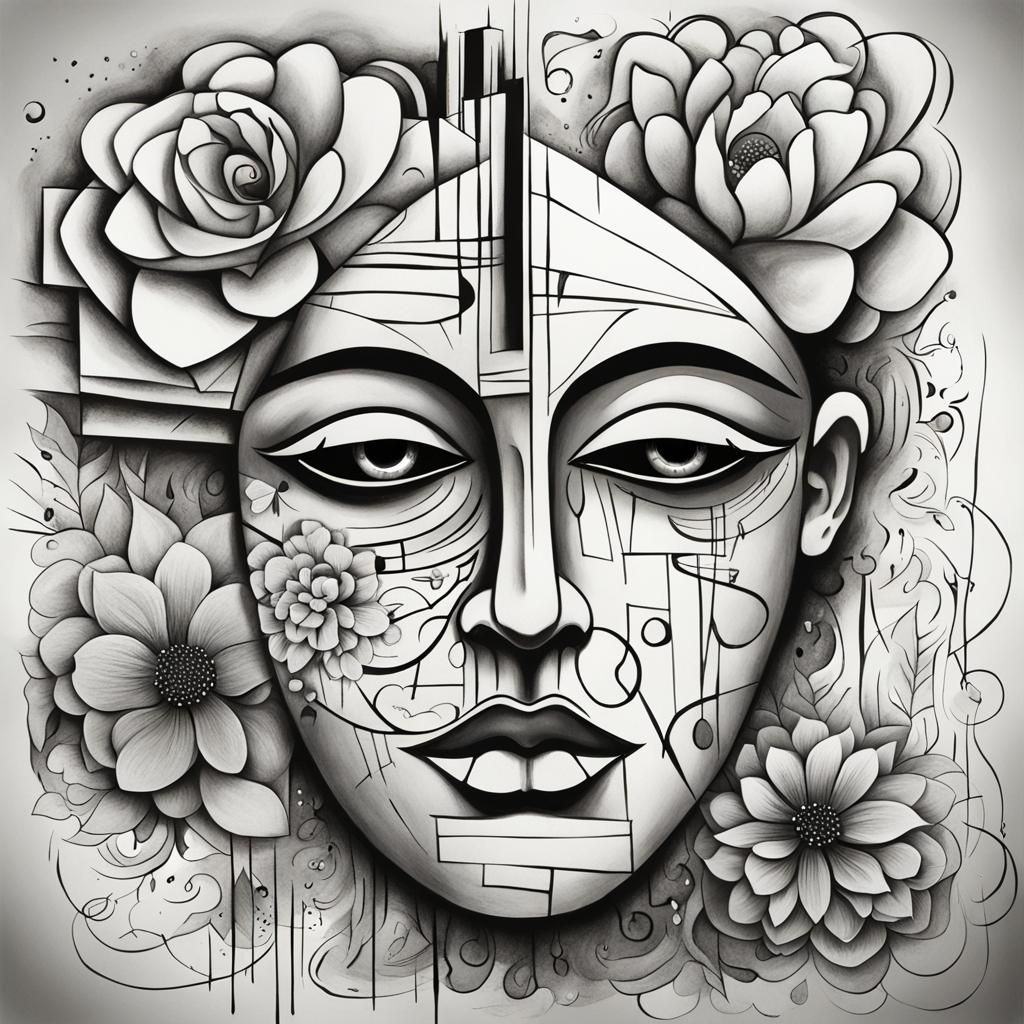 Abstract Floral Face in Pop Surrealist Style