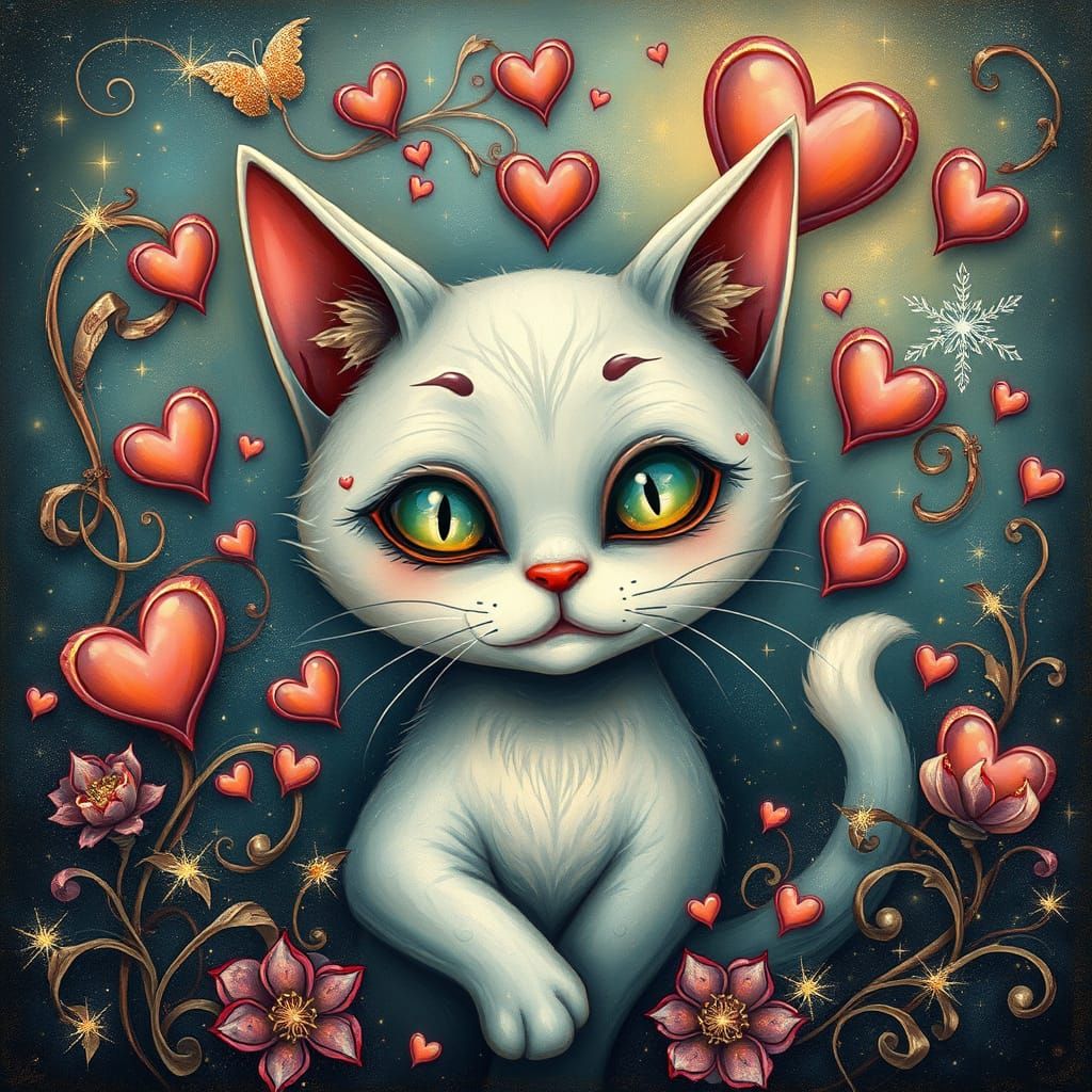 Enchanted Feline Amidst Whimsical Dreamscapes
