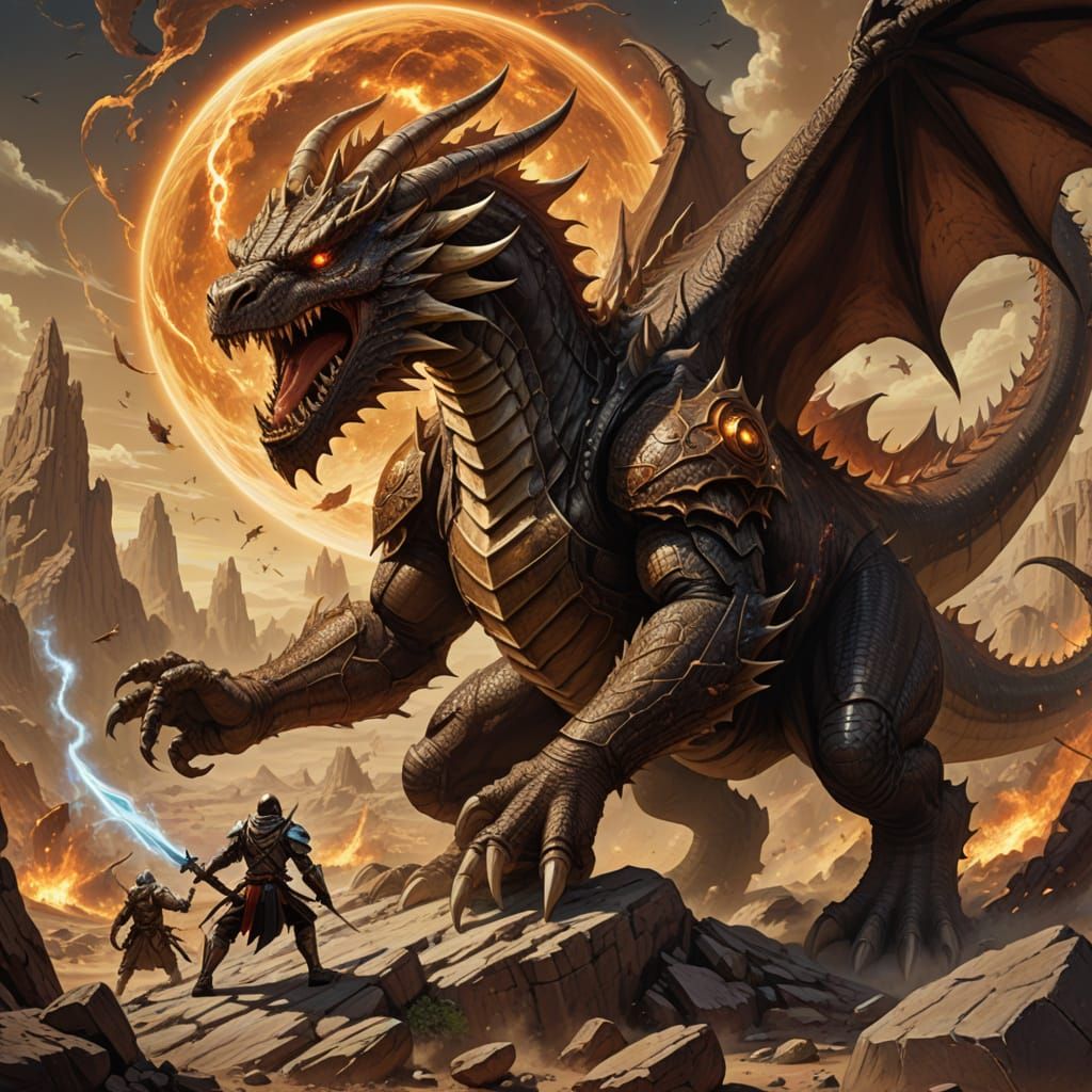 Epic Battle on Venus in Brown-Toned Fantasy