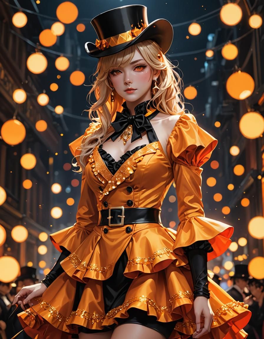 Fiery Ringmaster in Anime Style with Bokeh