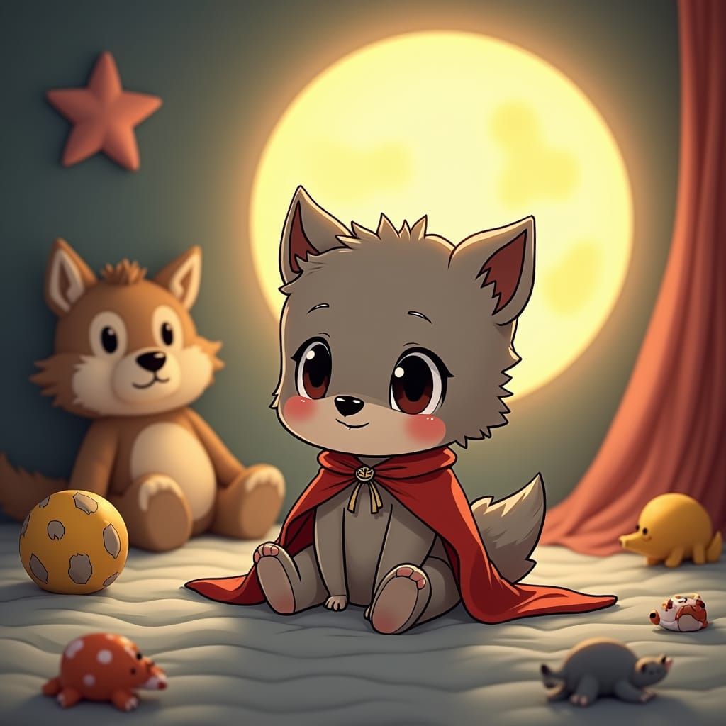 Adorable Baby Wolfman in Chibi Style Nursery