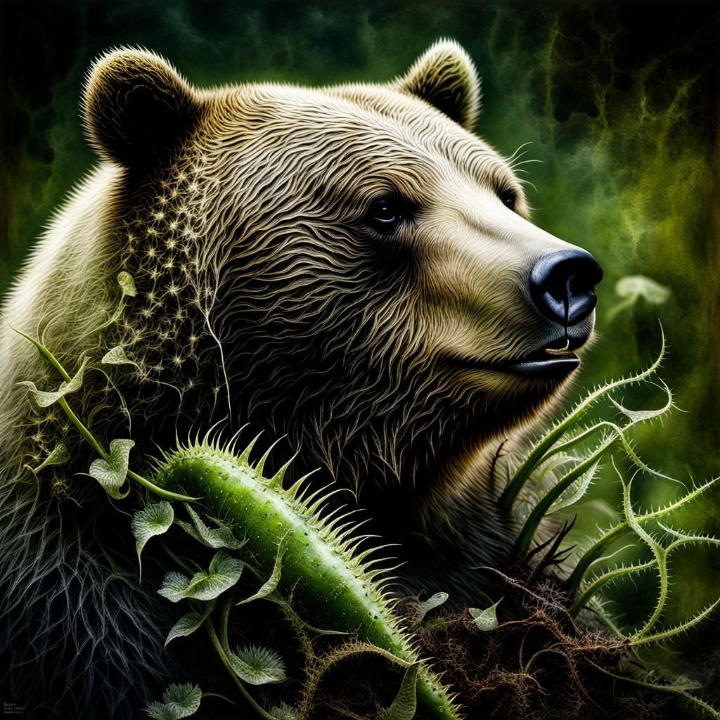 Demonic Cyborg Bear Portrait in Volcanic Hyperspace