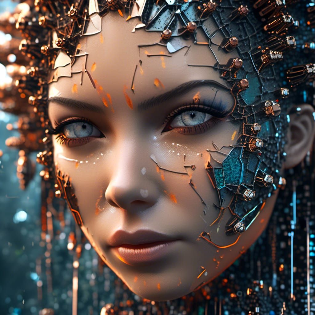 Circuit Board Woman in Detailed Matte Painting Style