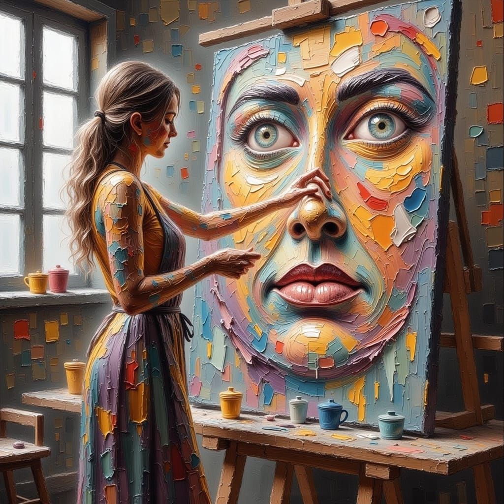 Abstract Painter with Expressive Brushstrokes and Bold Color...