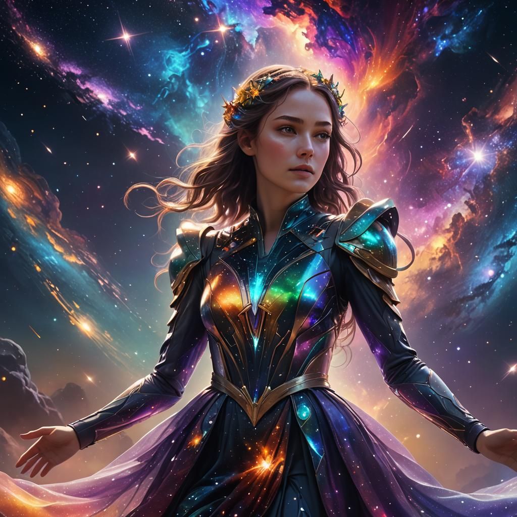 Ethereal Woman in Cosmic Galaxy: Fantasy Art