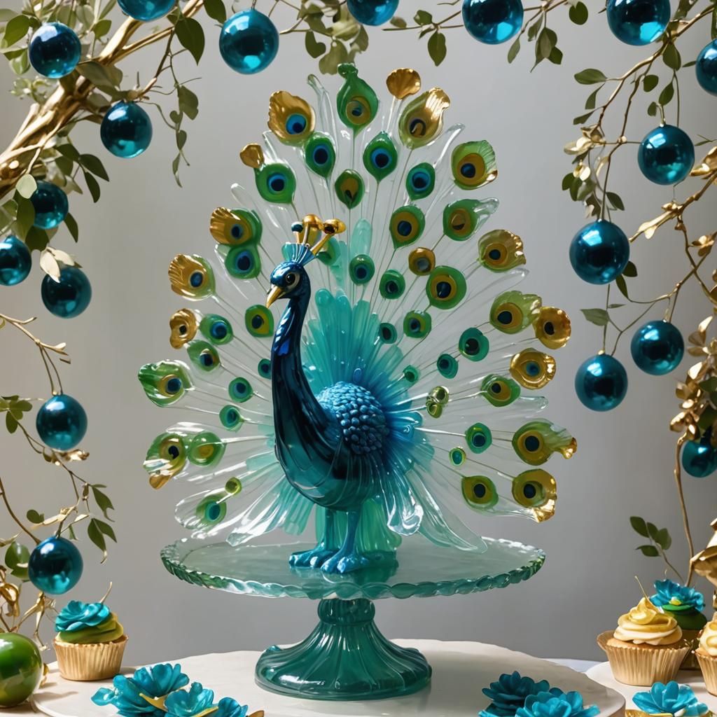 Translucent Jello Peacock Statue on Cake Stand