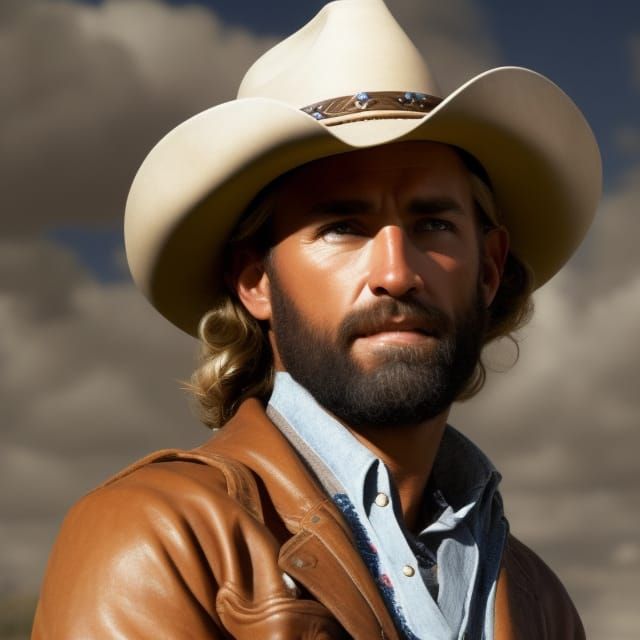 Detailed Cowboy Portrait in Impressionistic Style