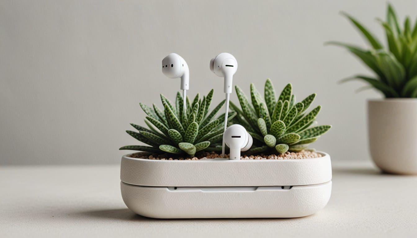 Minimalist White Earbuds Case with Plants